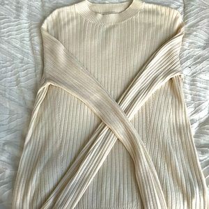 Cream ribbed mock neck